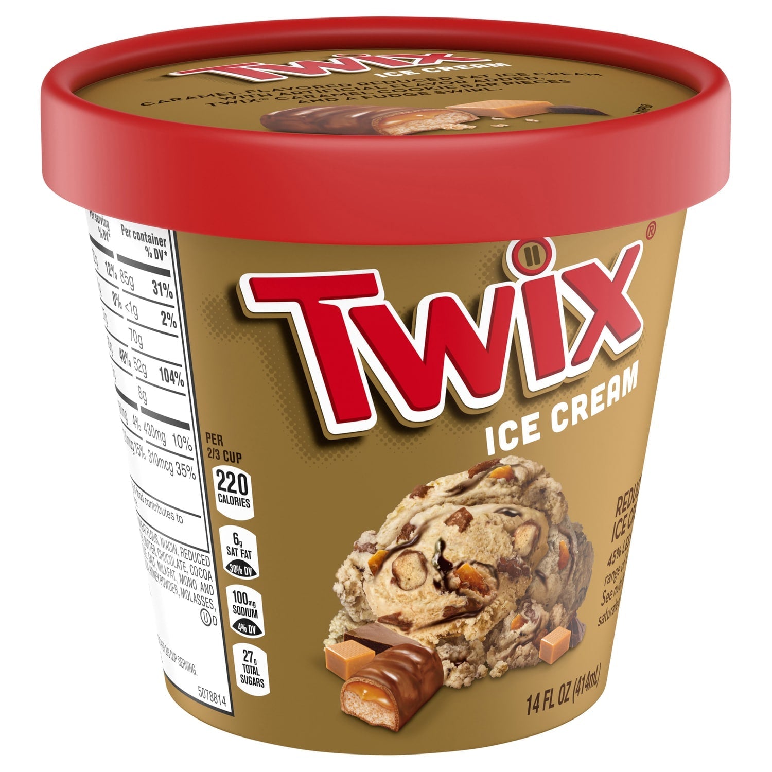Mars Wrigley TWIX Caramel Fudge Swirl Ice Cream Reduced Fat Cookie Caramel Ice Cream with Twix Candy Bar Pieces, 14 Oz