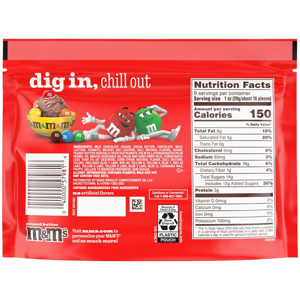 M&amp;M'S Peanut Butter Milk Chocolate Candy, Sharing Size, 9 oz Resealable Bag