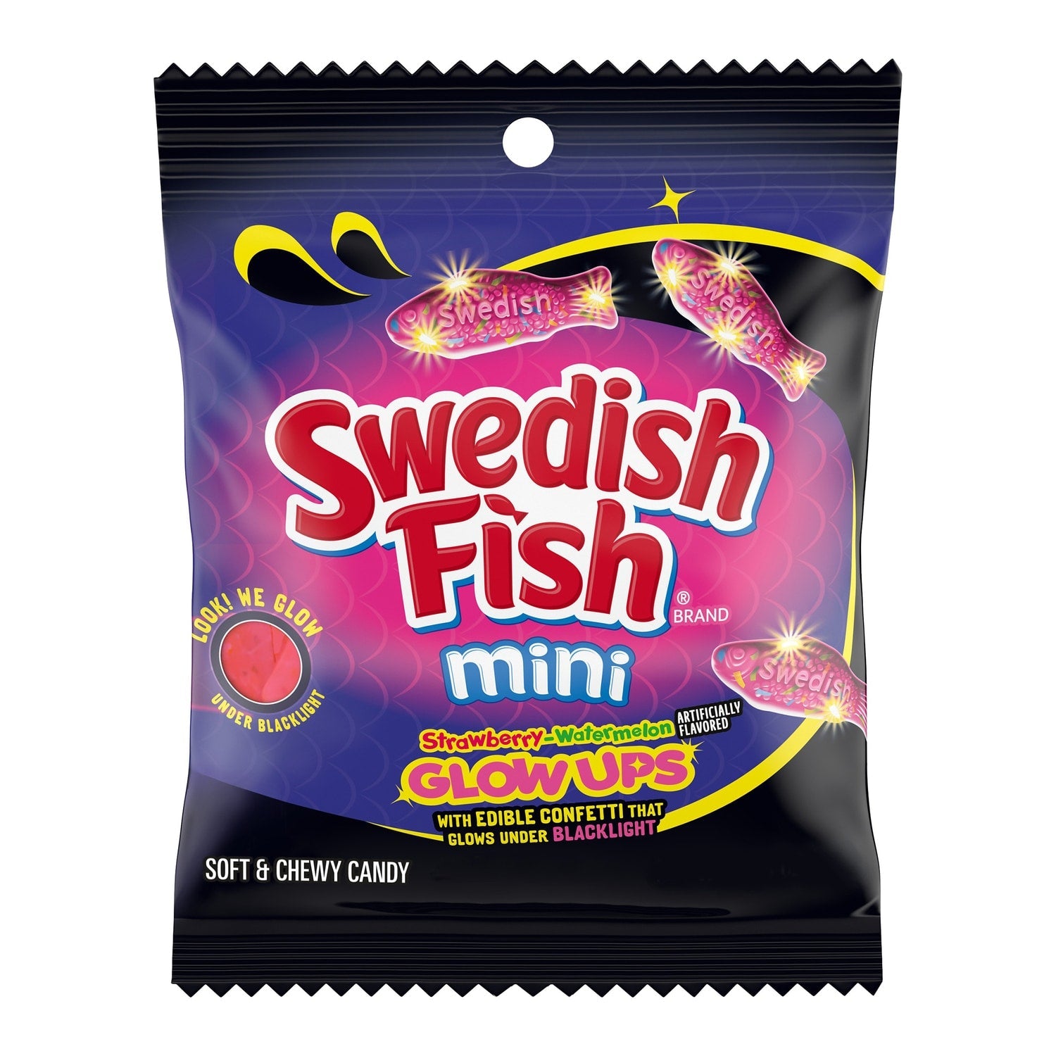 Swedish Fish Mini Glow Ups Strawberry-Watermelon Soft &amp; Chewy Candy, 3.08 oz.
