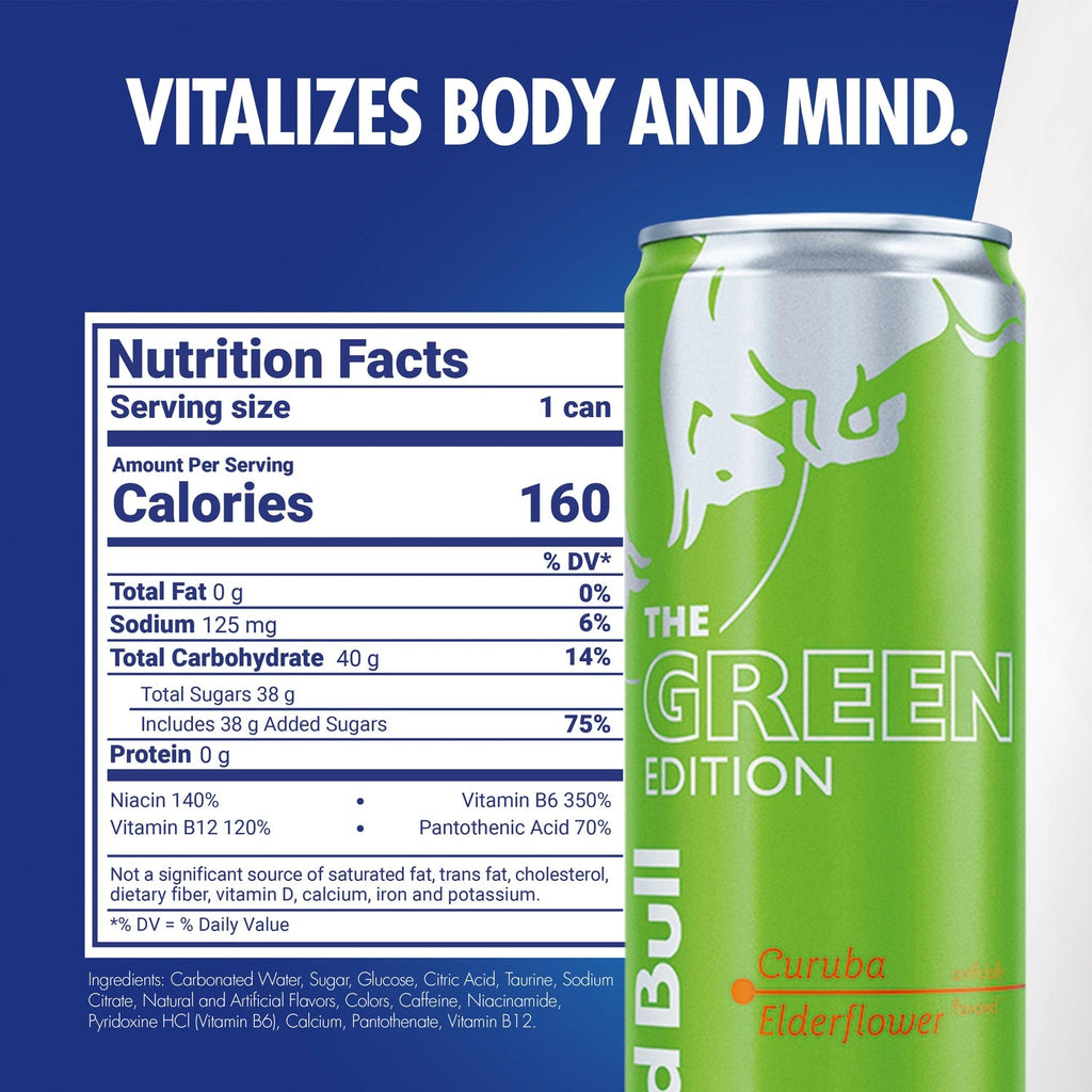 Red Bull Green Edition Energy Drink, Curuba Elderflower, 12 fl. oz. Can, 114mg Caffeine