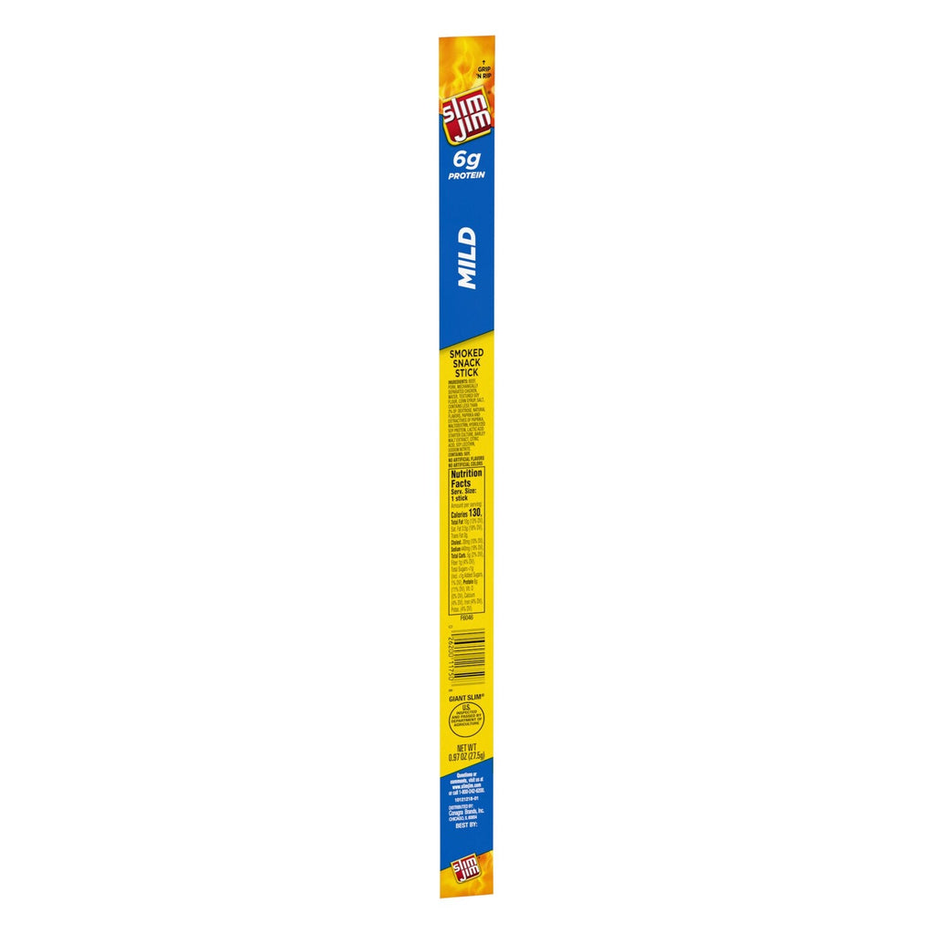 Slim Jim Giant Smoked Meat Sticks, Mild Flavor, 6g Protein Per Stick, 0.97 oz.