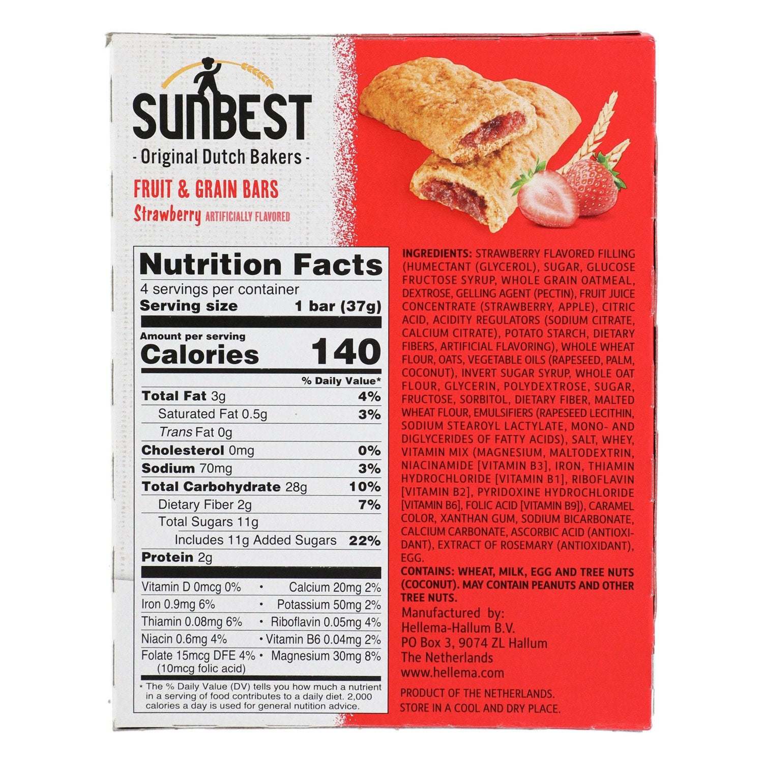 Sunbest Strawberry-Flavored Fruit And Grain Bars, 4-pc Pack.
