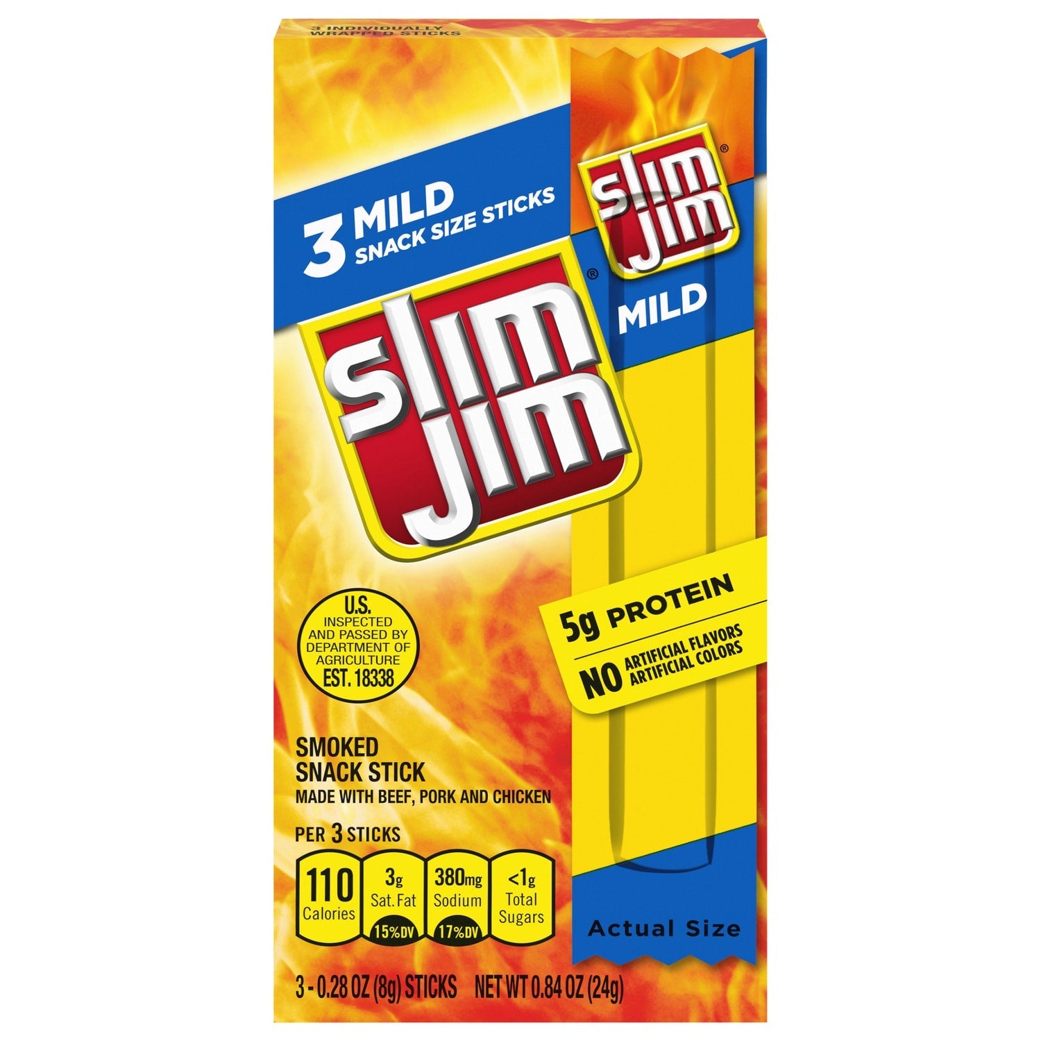 Slim Jim Mild Snack-Sized Meat Sticks, 3-ct. Box
