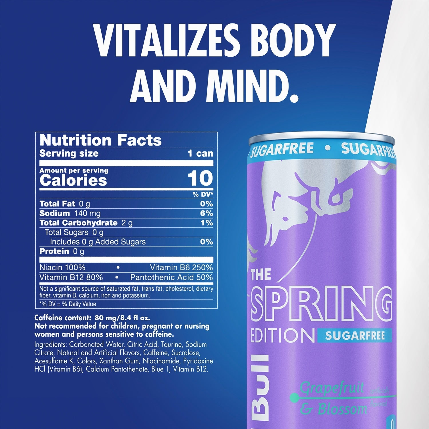 Red Bull Spring Edition Sugarfree Energy Drink, Grapefruit, 8.4 fl. oz. Can, 80mg Caffeine