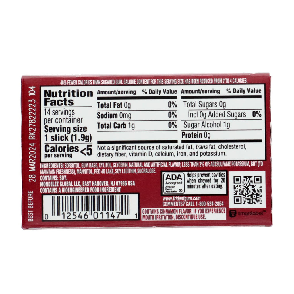 Trident Sugar Free Gum - Cinnamon, 14-pc. Packs
