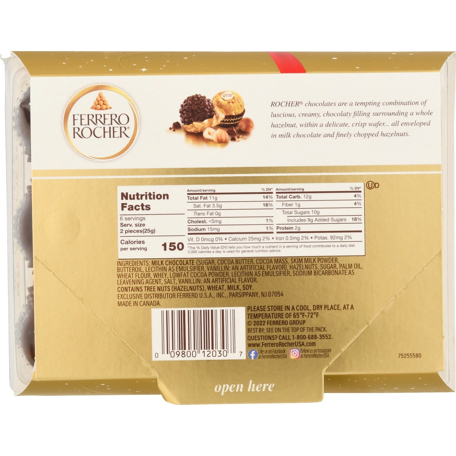 Ferrero Rocher Hazelnut Chocolates, 6-pc Pack.