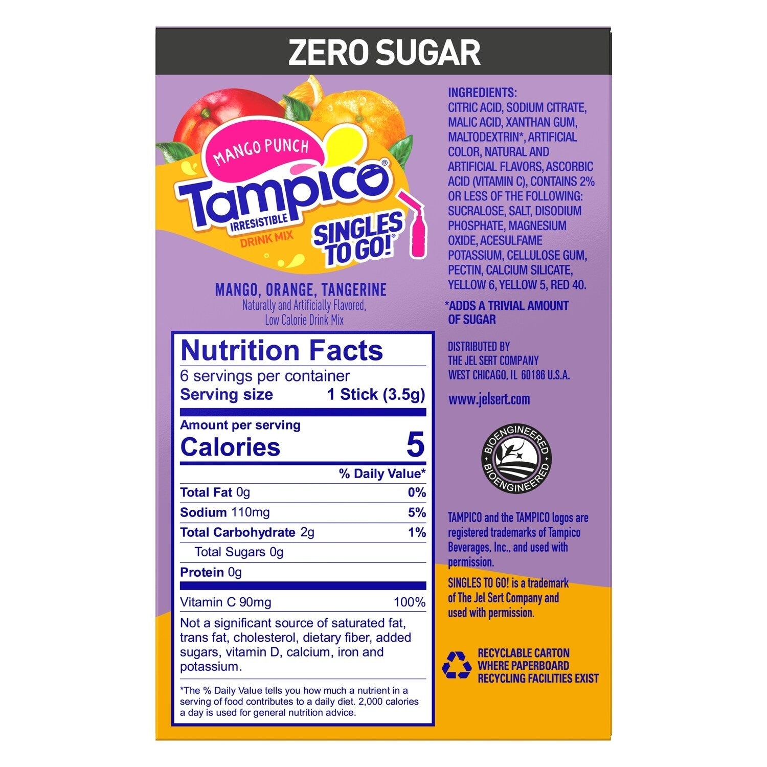Tampico Mango Punch Drink Sticks, 6-pc Pack.