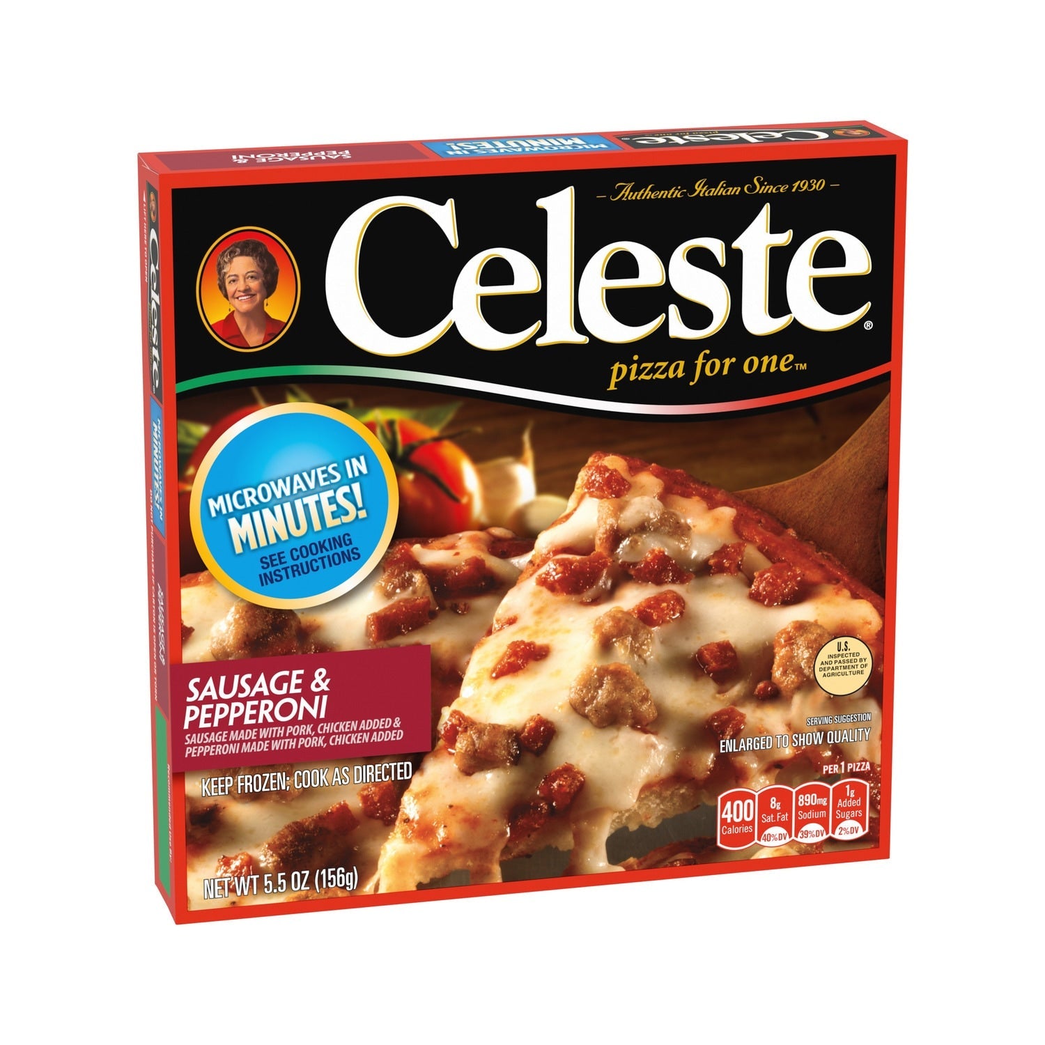Conagra Brands Celeste Sausage and Pepperoni Pizza, Individual Microwavable Frozen Pizza, 5.5 oz.