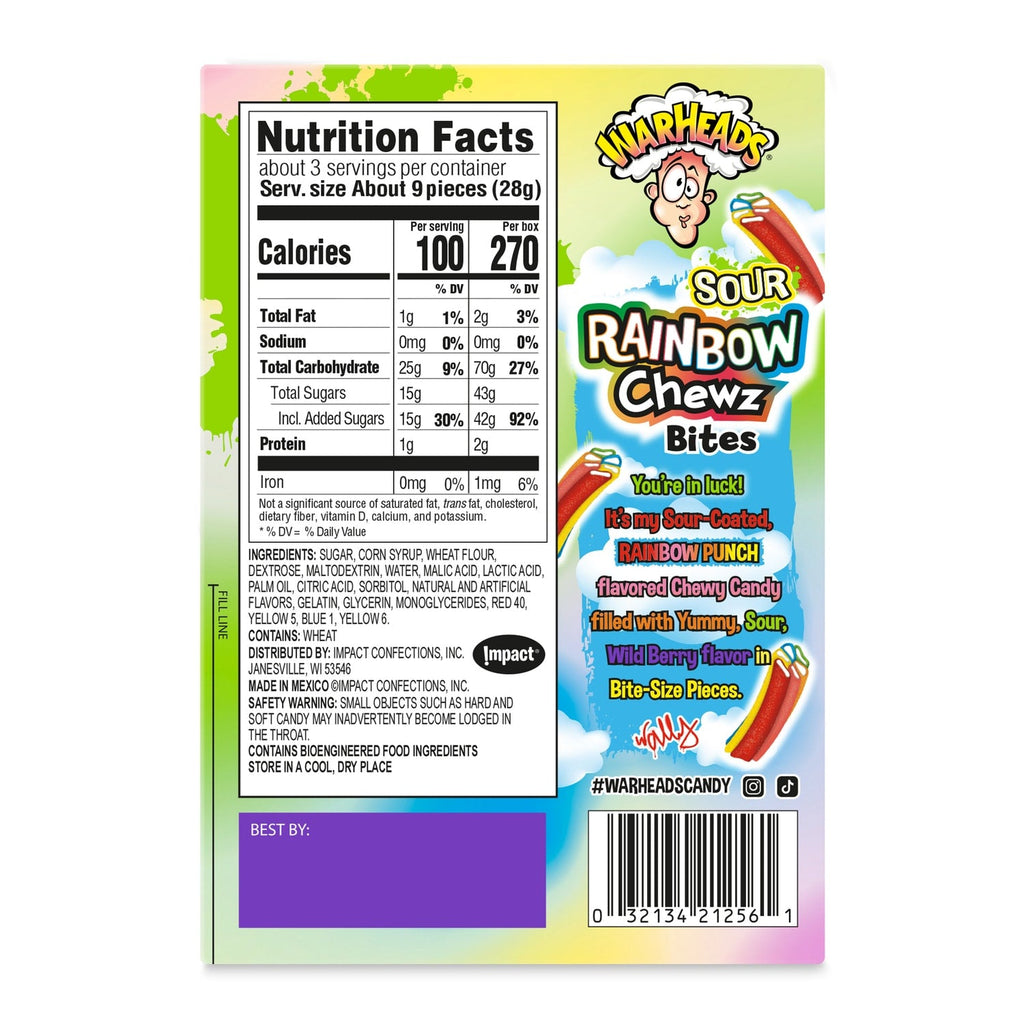 Warheads Rainbow Chewz Bites, 3 oz.