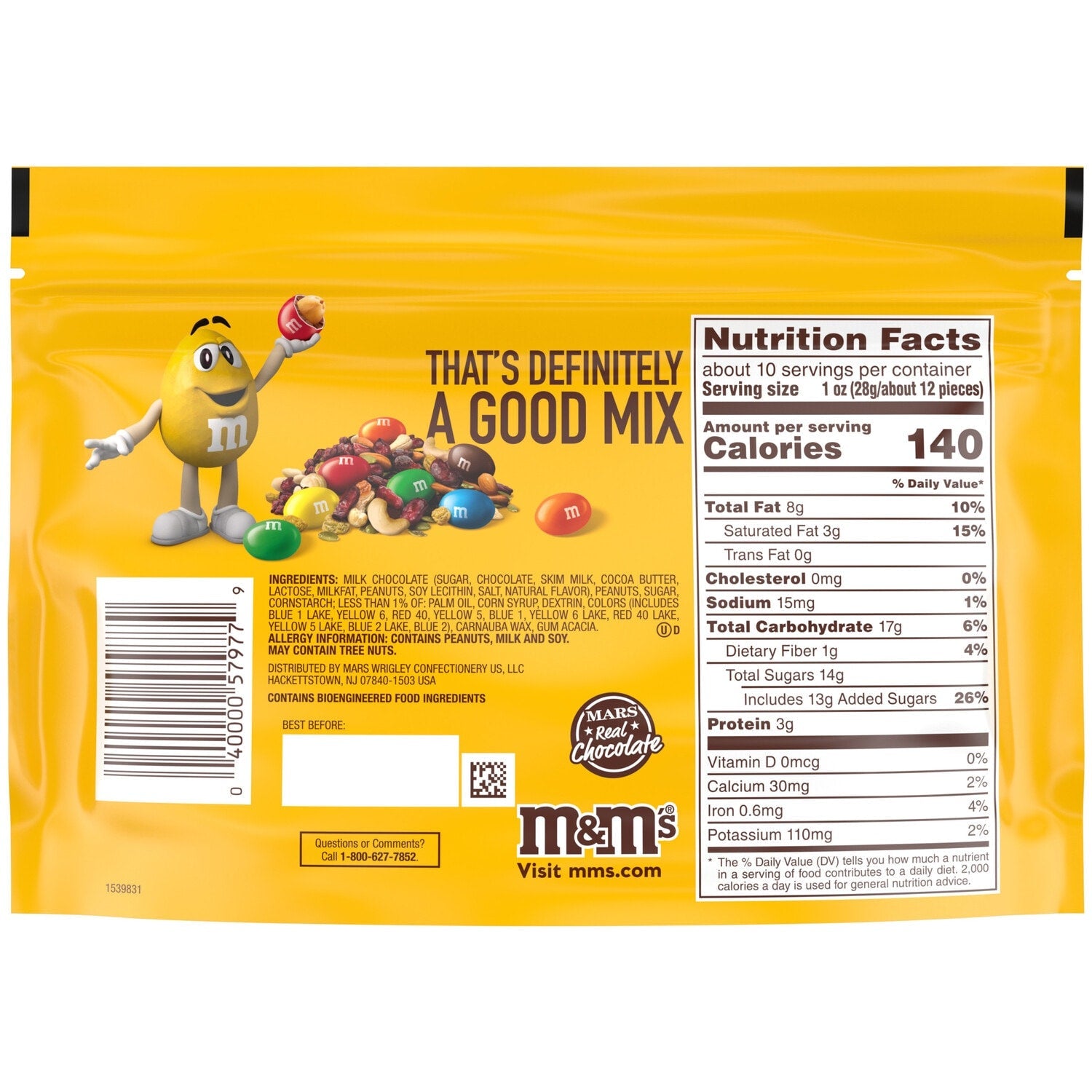 M&amp;M'S Peanut Milk Chocolate, Sharing Size, 10.05-oz. Resealable Bag