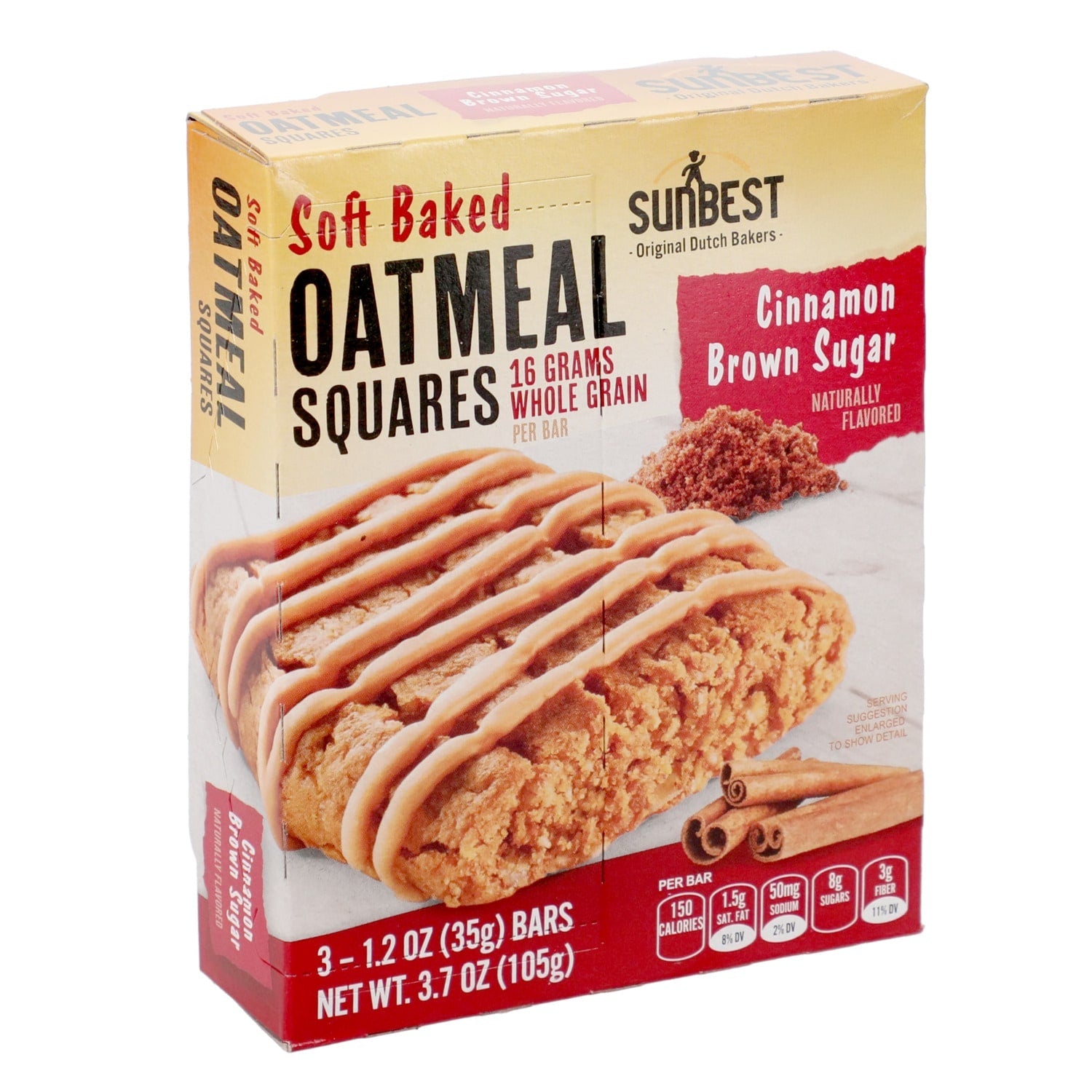Sunbest Cinnamon Brown Sugar Oatmeal Square Bars, 3-pc Pack.