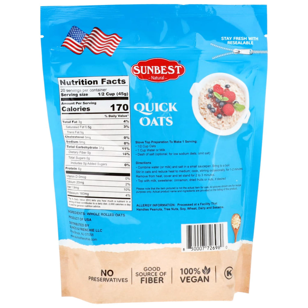 Sunbest 100% Whole Grain Quick Oats, 1-ct.