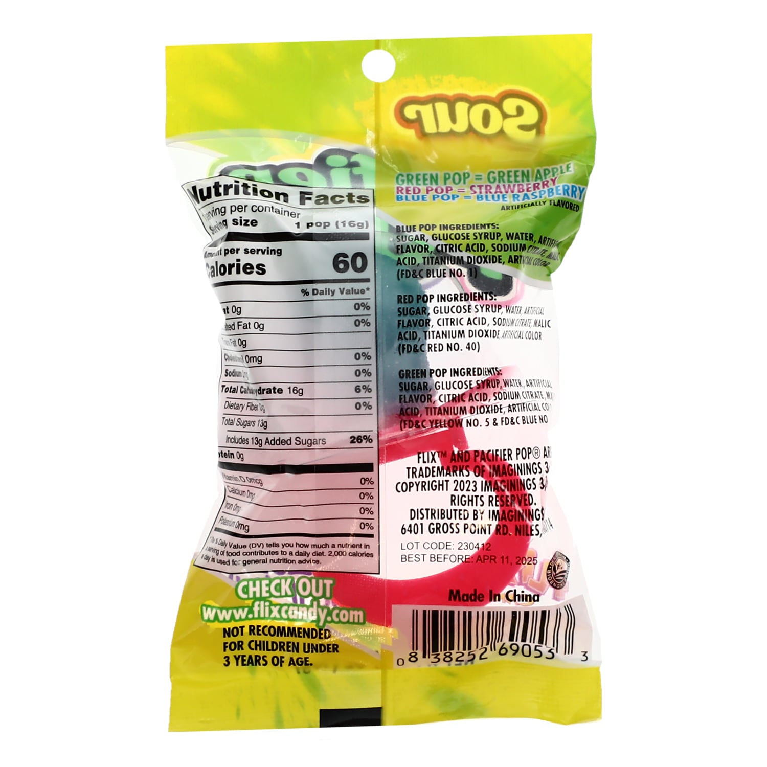 Sour Pacifier Pops Assorted, 0.56-oz. Packs
